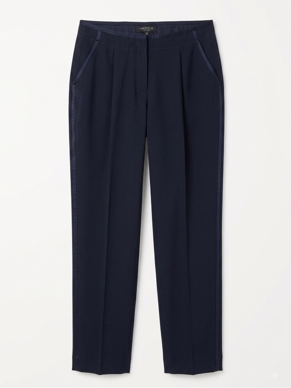 Lafayette 148 New York Crepe Tapered Trousers Midnight Blue Tuxedo Size 4 Small